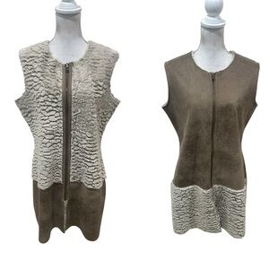 Unbranded taupe faux fur suede textured reversible long zip up Vest large/xl